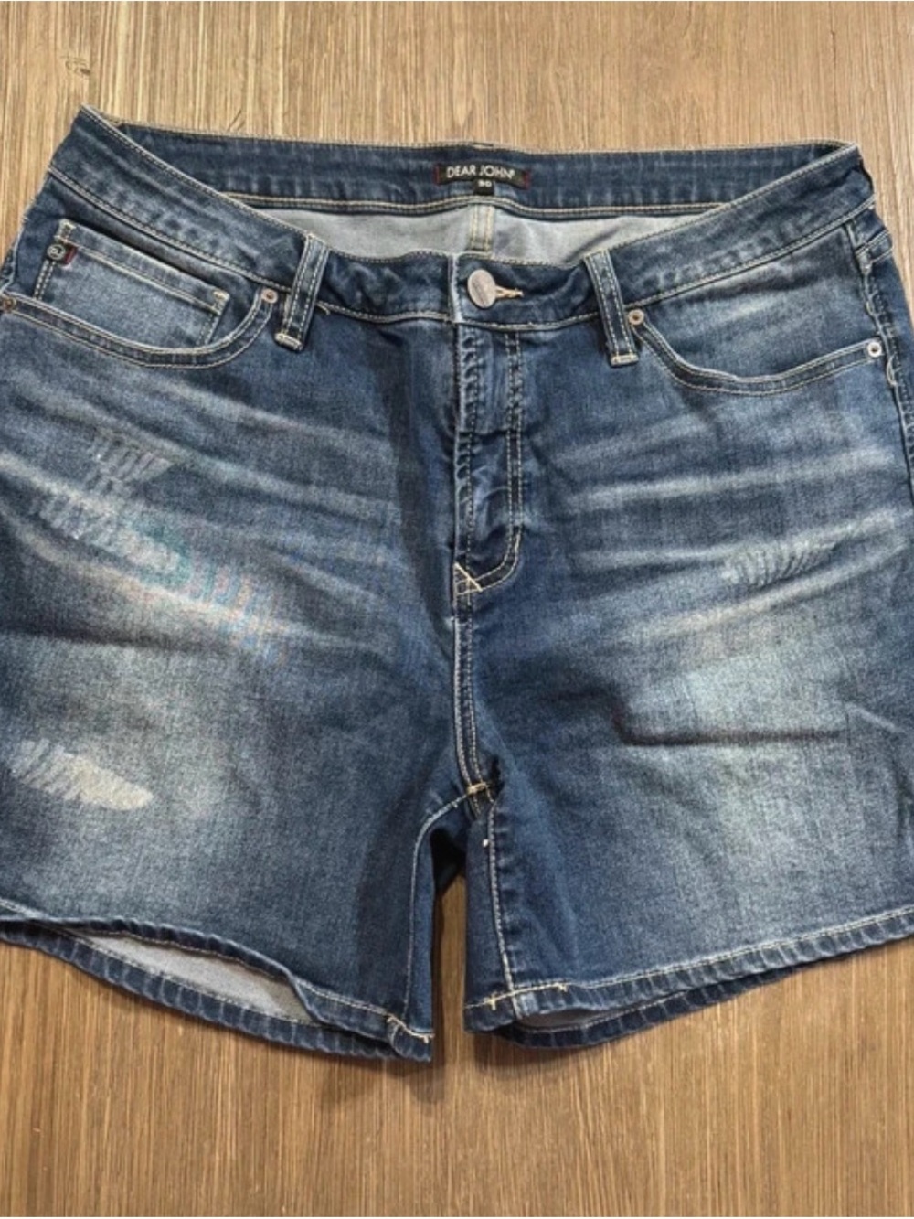 Dear John Dark Blue Denim Shorts with Button Fly